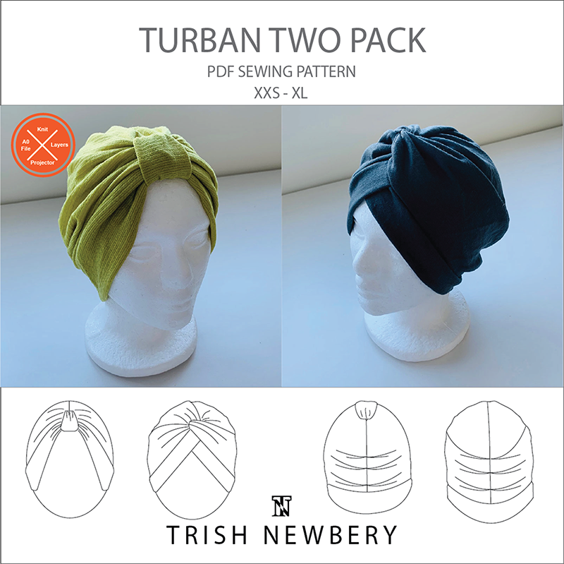 wide and narrow turban style jersey headband/ PDF sewing pattern +tutorial