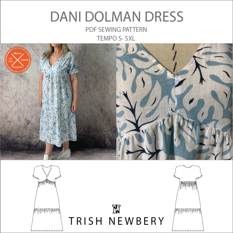Dani Dolman Dress - a V neck puff sleeve midi dress sewing pattern with ...