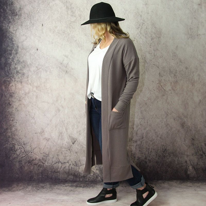 The Ruby longline duster cardigan-coat Sewing Pattern. Midi or hip length.