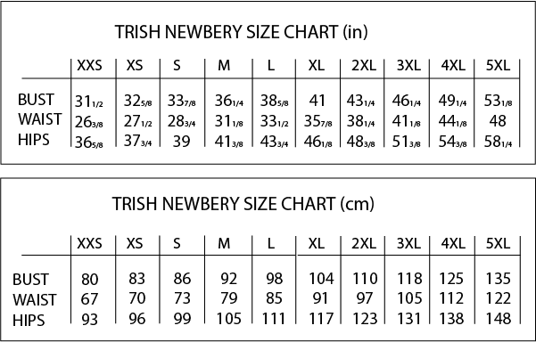 Trish Newbery Sewing Patterns Size Chart
